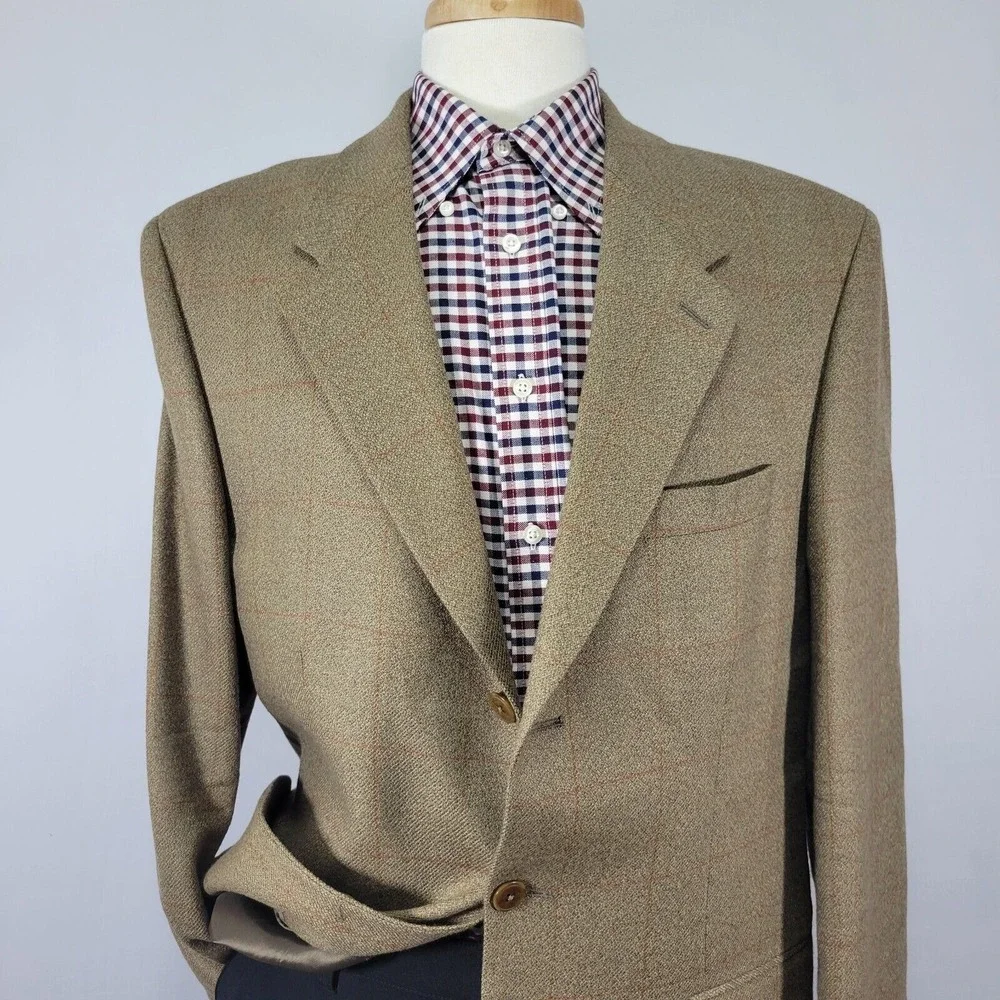 Brandini Le Collezioni Men Sport Coat Blazer Three Button Flannel Plaid Wool 42L